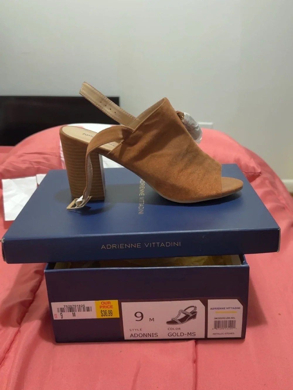 Adrienne Vittadini Tan Suede Slingback Block Heel Mules